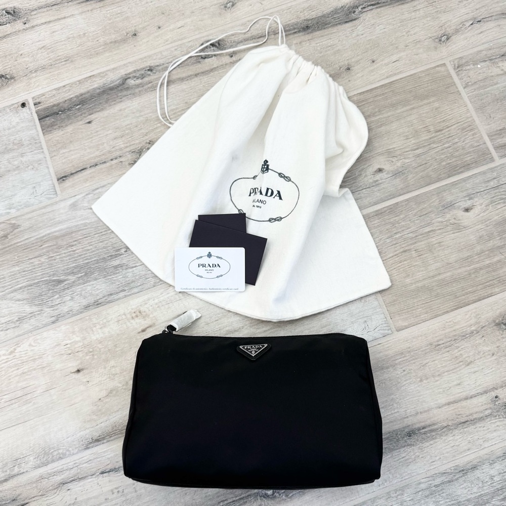 Prada Black Tessuto Nylon Large Cosmetic Toiletry Pouch Bag